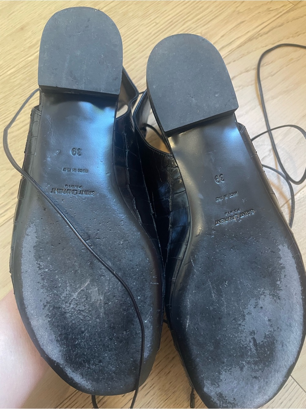 Saint Laurent Black Croc-Embossed Lace-Up Open-Toe Sandals - Picture 4 of 4
